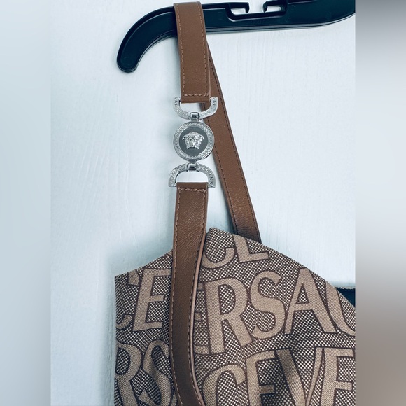 Versace Logo Print Cut Out Monogram Mini Dress Leather Trims IT 42 US 6 $3050 - Picture 13 of 17